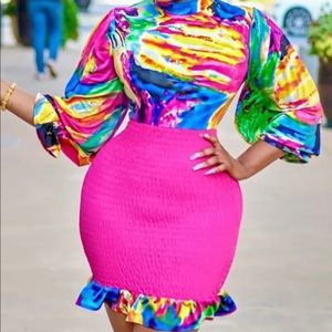 New‼️Lantern Sleeve Multicolored Dress